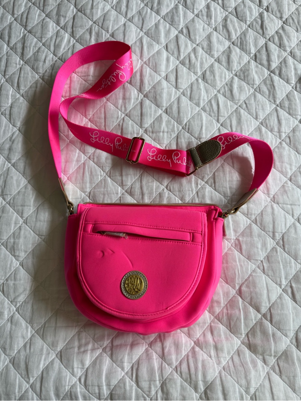 Lilly Pulitzer Neon Pink Crossbody Bag with Logo Strap